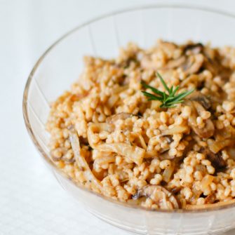 Mushroom Onion Barley | Umami-rich mushrooms and lightly caramelized onions join toasted nutty barley in a warming side dish that's packed with flavor and nutrition. Get the vegan recipe @jlevinsonrd.