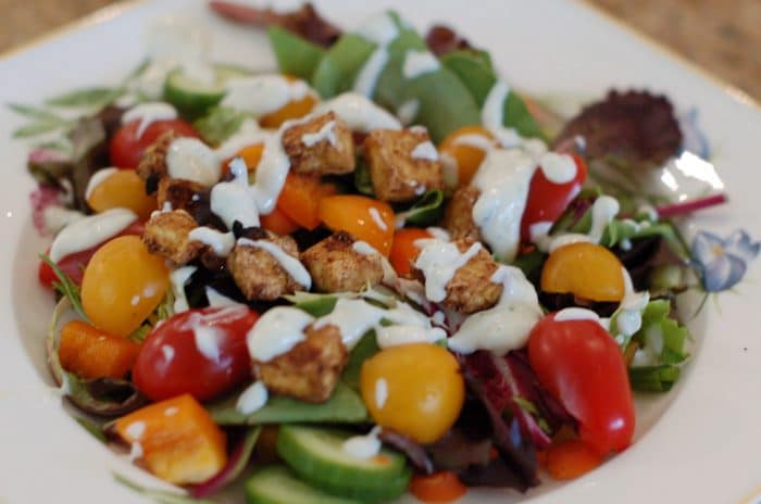 Salad with Tofu Croutons & Creamy Cilantro Lime Dressing tofu recipes