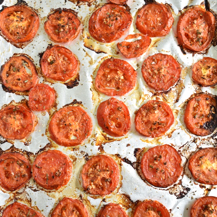 oven roasted tomatoes on baking sheet roasted tomatoes on baking sheet