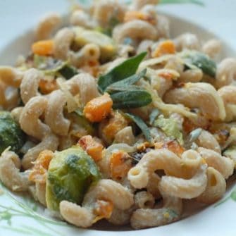 Roasted Butternut Squash Pasta in White Bowl