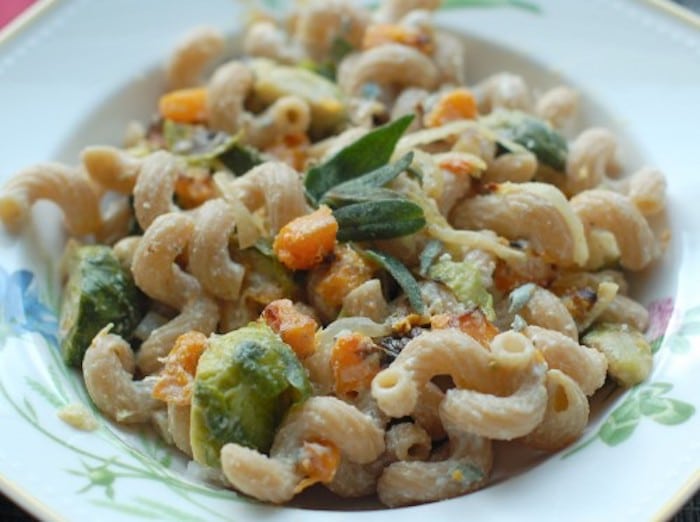 Roasted Butternut Squash Pasta in White Bowl