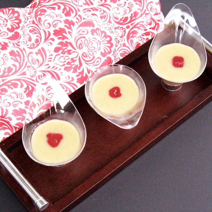 tray of parsnip pear soup appetizers appetizer bowls of parsnip soup on tray