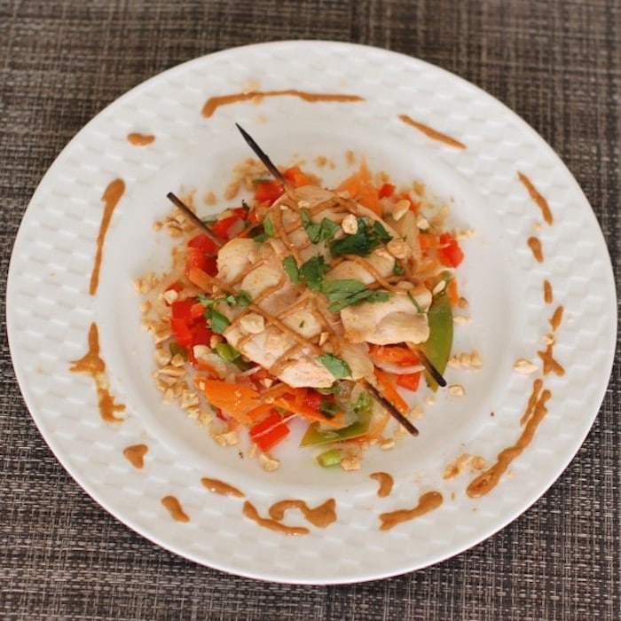 Thai Chicken Satay via JessicaLevinson.com Thai Chicken Satay on White Plate