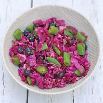 This colorful red cabbage salad is quick and easy to make, pretty to look at, and filled with health-enhancing antioxidants. The perfect side dish for a weeknight meal or your weekend barbecue! Get the gluten-free and vegan recipe @jlevinsonrd