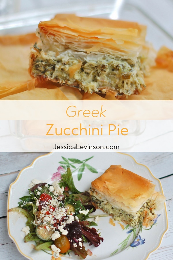 Greek Zucchini Pie | Jessica Levinson, MS, RDN, CDN Golden crisp on the outside, light and fluffy on the inside, this savory zucchini pie with mint speaks summer. Get the recipe at JessicaLevinson.com | #zucchini #summerrecipes #greekfood #vegetarian #meatlessmonday #meatlessmeal