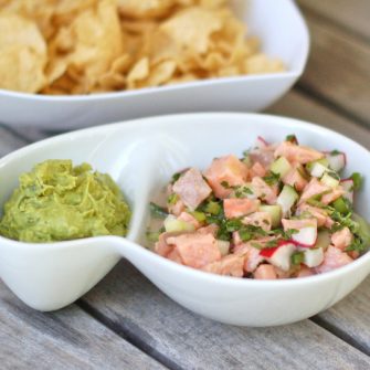 Salmon Ceviche with Cucumbers served with guacamole