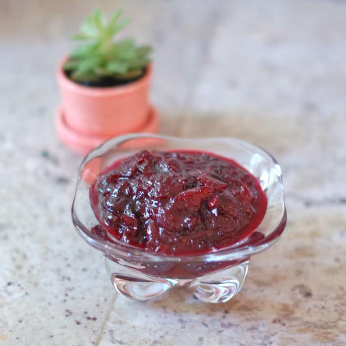 Spicy Cherry Chutney | Jessica Levinson, MS, RDN, CDN This Spicy Cherry Chutney is sweet and sour with a bit of a kick. The perfect condiment to serve at your summer barbecue! Get the recipe at JessicaLevinson.com | #cherries #cherryrecipes #chutney #condiments #lowersugar #sauces