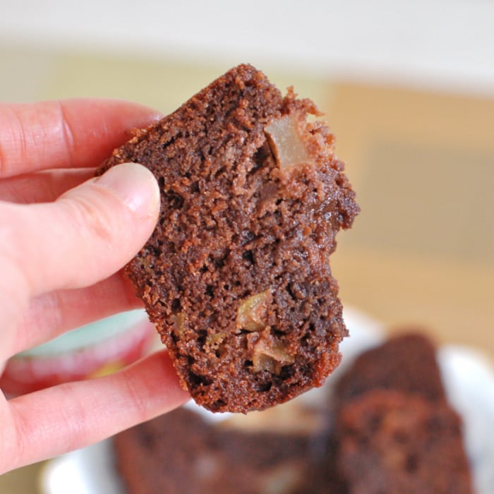 You'll want to take a bite out of this moist and delicious chocolate pear bread! take a bite of chocolate pear bread