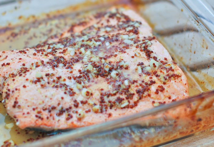 Quick and easy, 5-ingredient Orange Maple Salmon recipe Orange Maple Salmon in baking dish-001