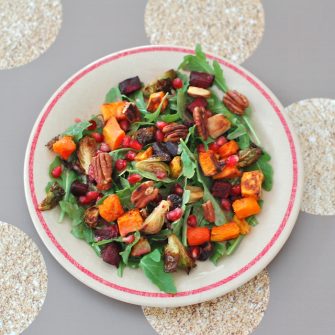 Your favorite winter veggies go from side dish to main dish in this seasonal roasted root vegetable salad bursting with color, flavor, and nutrition.