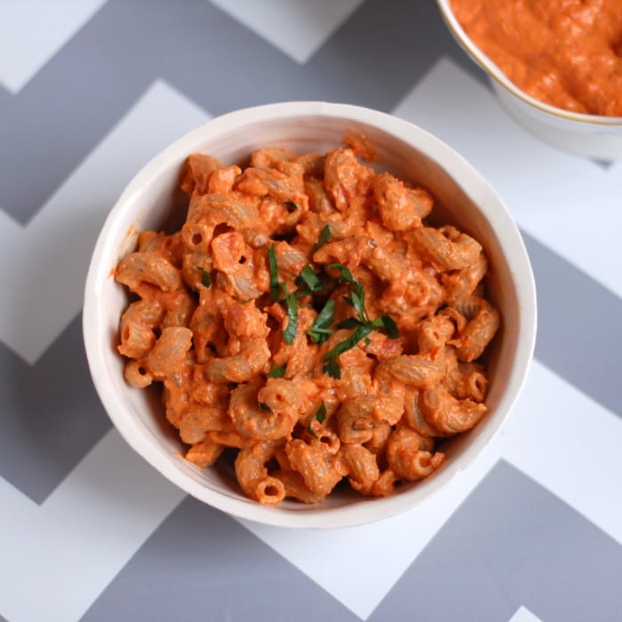 red pepper tomato pasta roasted red pepper tomato pasta in serving bowl