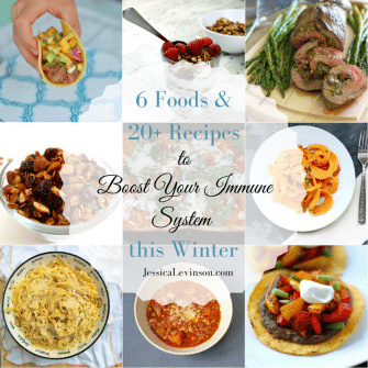 Stay healthy all winter long by eating these six foods to boost your immune system. Plus over 20 nutritious and delicious recipes to make with them! @jlevinsonrd