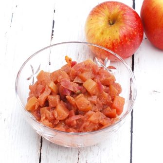 This sweet and spicy, low-sugar apple chutney is full of flavor and a delicious homemade condiment to serve with chicken, fish, and meat. It's also a great addition to a cheese plate.