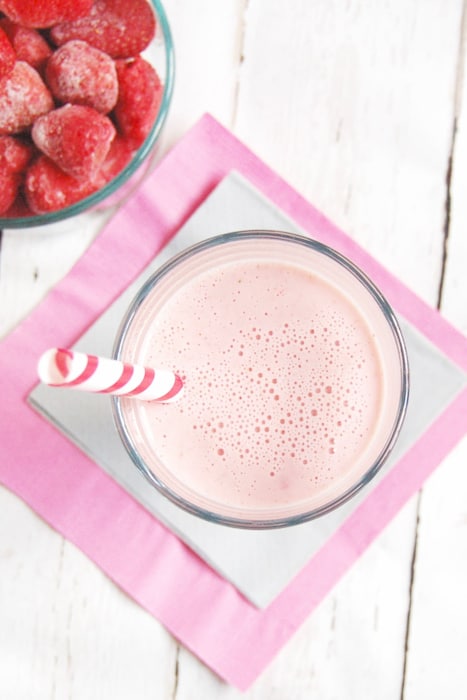 easy strawberry smoothie Strawberry Kefir Smoothie overhead shot