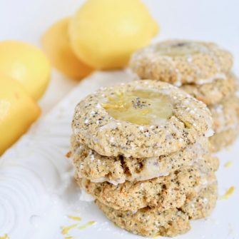 Lemon Poppy Seed Thumbprint Cookie Recipe stacked on platter
