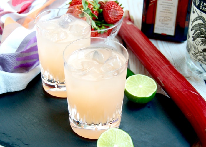 Spicy Strawberry Rhubarb Margaritas are a delicious spring cocktail, especially for Cinco de Mayo. Spicy Strawberry Rhubarb Margaritas spring cocktail