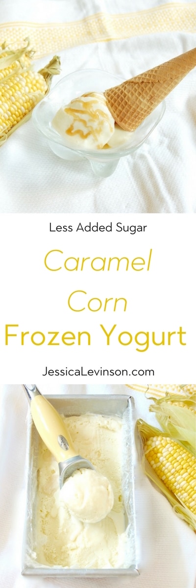 Caramel Corn Frozen Yogurt | Jessica Levinson, MS, RDN, CDN This caramel corn frozen yogurt is a delicious way to enjoy the flavor of sweet summer corn throughout the year. Get the recipe, made with less added sugar than most frozen desserts, at JessicaLevinson.com | #lessaddedsugar #frozenyogurt #caramelcorn #froyo #corn #summereats