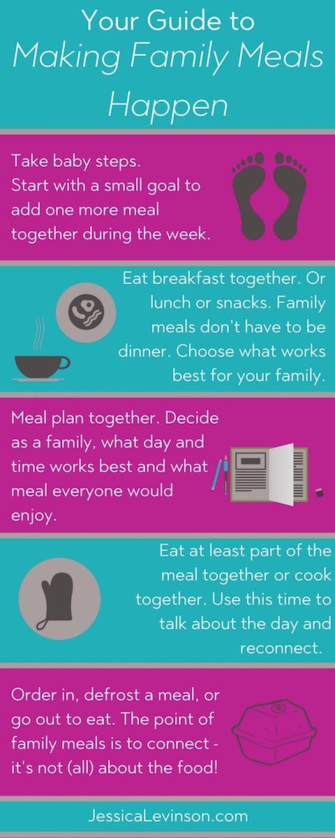 Your Guide to Making Family Meals Happen | Jessica Levinson, MS, RDN, CDN Make family meals happen more often with these 5 tips at JessicaLevinson.com | #FamilyMealsMonth #familymeals #feedingthefamily #family