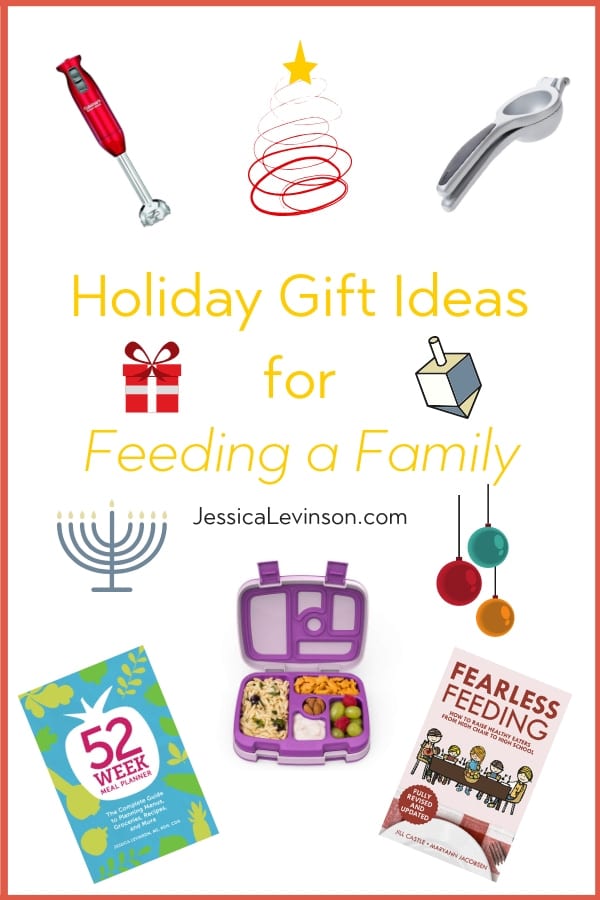 Need a last minute holiday gift? Here are some of my favorite holiday gift ideas for feeding a family, including books, kitchen tools, and more. via JessicaLevinson.com | #giftideas #holidays #holidaygifts Holiday gift ideas for feeding a family