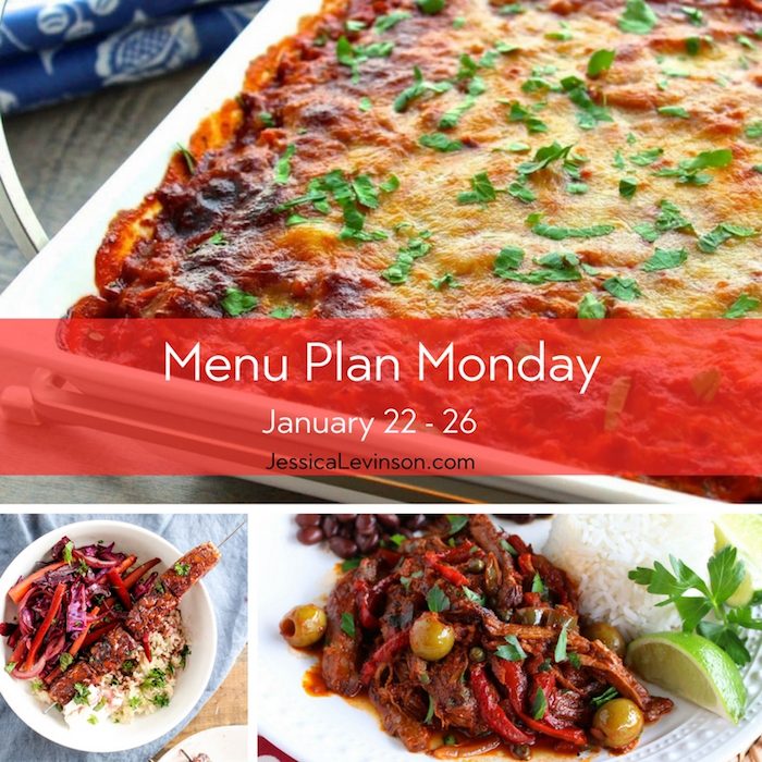 Menu Plan Monday: January 22, 2018 | Jessica Levinson, MS, RDN, CDN Menu Plan Monday week of January 22, 2018, including Spaghetti Squash Lasagna, Pomegranate-Glazed Tofu Bowls, and Ropa Vieja.