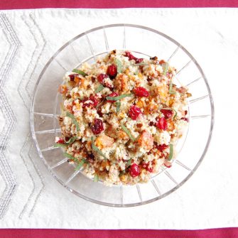 Add a burst of color and flavor to the holiday table with this nutritious and delicious Roasted Butternut Squash and Cranberry Quinoa Salad. Get the vegan and gluten-free recipe at JessicaLevinson.com