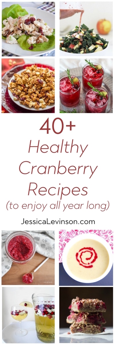 40+ Healthy Cranberry Recipes | Jessica Levinson, MS, RDN, CDN Whether fresh, frozen, canned, or dried, cranberries are a year-round superfood. Add these 40+ healthy cranberry recipes to your meal plan soon! via JessicaLevinson.com | #cranberries #cranberryrecipes #reciperoundup #healthyrecipes #lovecranberries