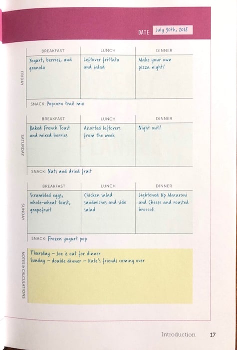 Sample Menu Plan from 52-Meal Planner Sample menu plan from 52-Week Meal Planner workbook