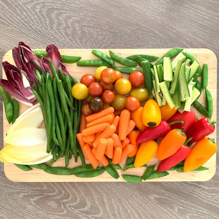 vegetable graze board for entertaining vegetable graze board